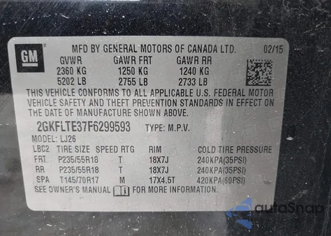 2015 GMC Terrain Slt-2 from USA, damaged, VIN 2GKFLTE37F6299593
